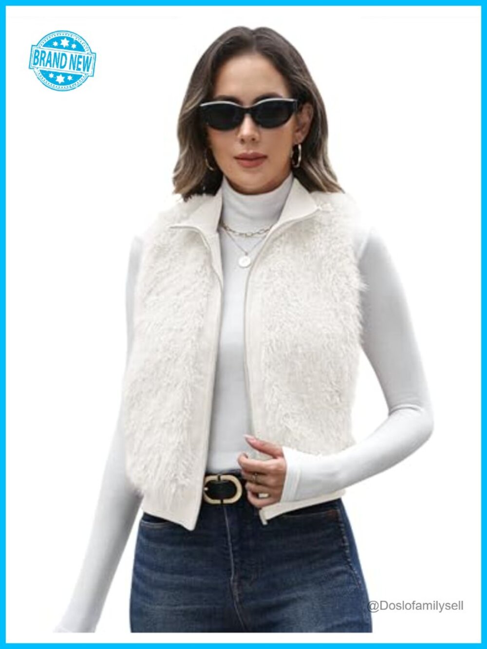Womens Faux Fur Vest Lapel Collar Sleeveless Zip Up Relaxed Fit Outerwear